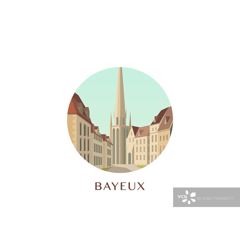 巴约村城市风景徽章扁平天际线标志图片素材