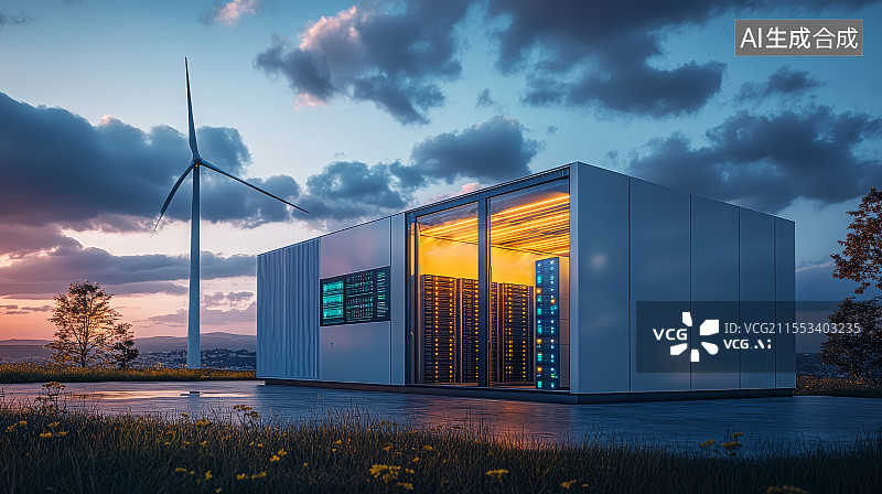 【AI数字艺术】风力发电新能源储能设施图片素材