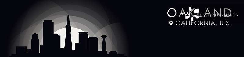 奥克兰，加利福尼亚城市风景横幅，黑色和图片素材