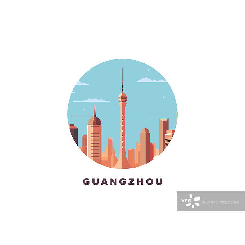广州城市风景徽章扁平天际线标志图标图片素材