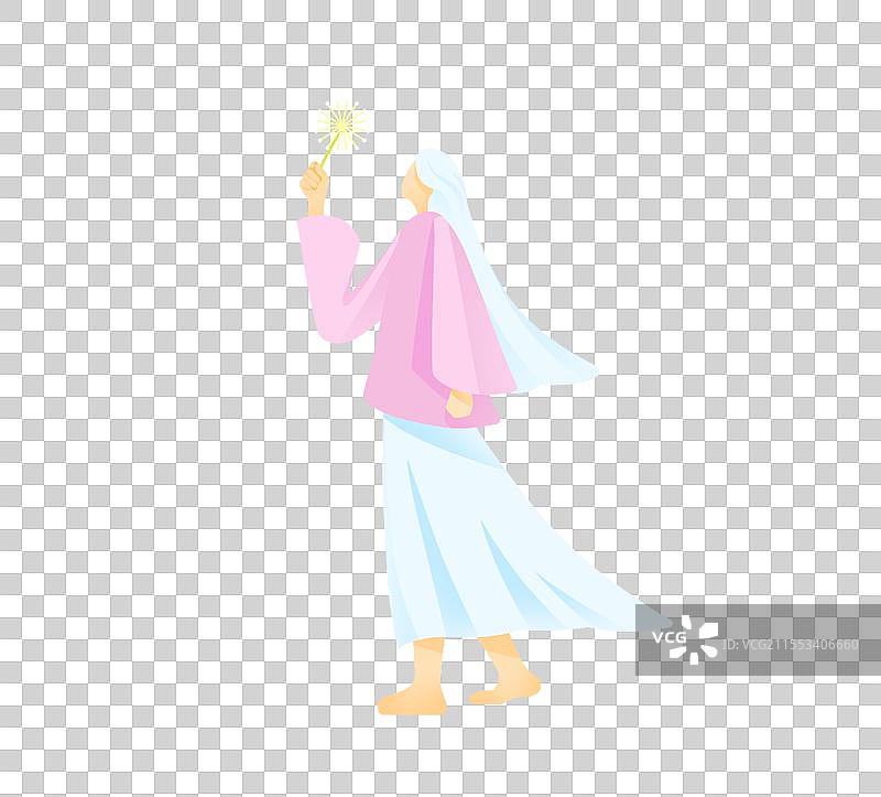 穿着夏装裙子吹散蒲公英的女孩插画元素图片素材