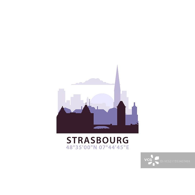 斯特拉斯堡标志与城市天际线复古图标图片素材
