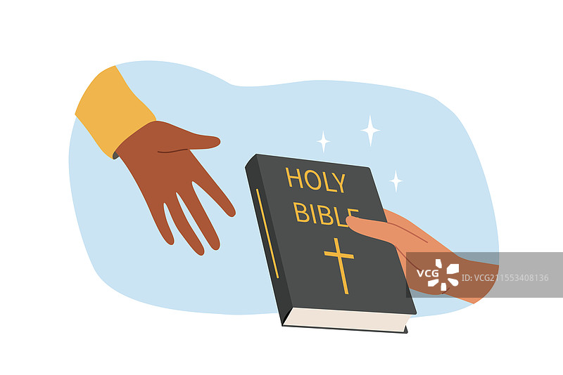信徒手中拿着圣经递交书籍图片素材