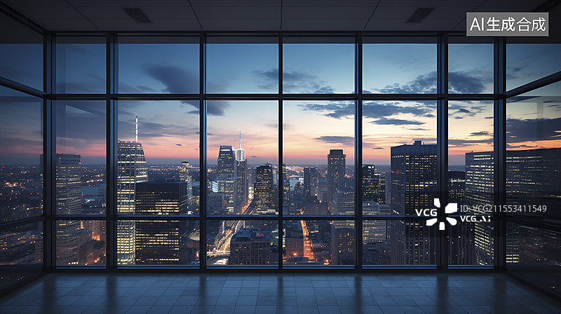 【AI数字艺术】玻璃窗外的城市夜景图片素材