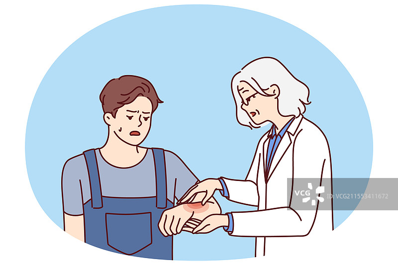 手部受伤的男子去看医生寻求帮助图片素材