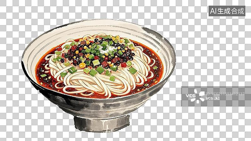 【AI数字艺术】重庆小面重庆土特产美食手绘插画图片素材