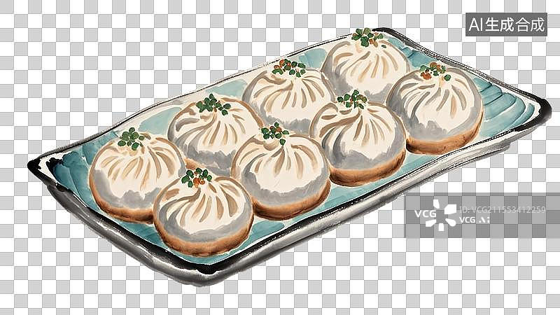 【AI数字艺术】上海生煎包-上海特色传统美食土特产小吃插画图片素材