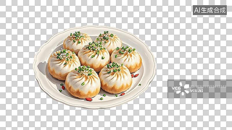 【AI数字艺术】上海生煎包-上海特色传统美食土特产小吃插画图片素材