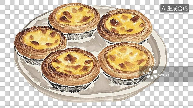 【AI数字艺术】葡式蛋挞-澳门特色传统美食土特产小吃插画图片素材