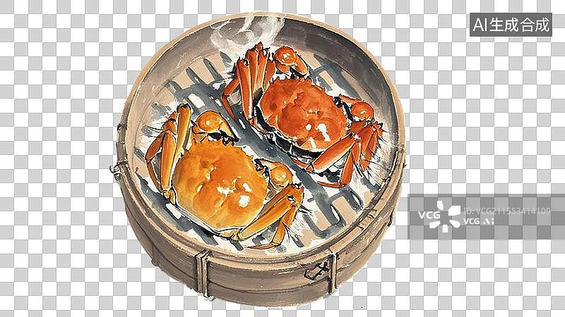【AI数字艺术】阳澄湖大闸蟹-江苏美食特产海鲜小吃手绘插画图片素材