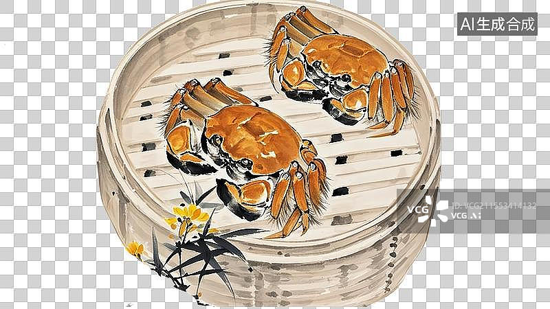 【AI数字艺术】阳澄湖大闸蟹-江苏美食特产海鲜小吃手绘插画图片素材