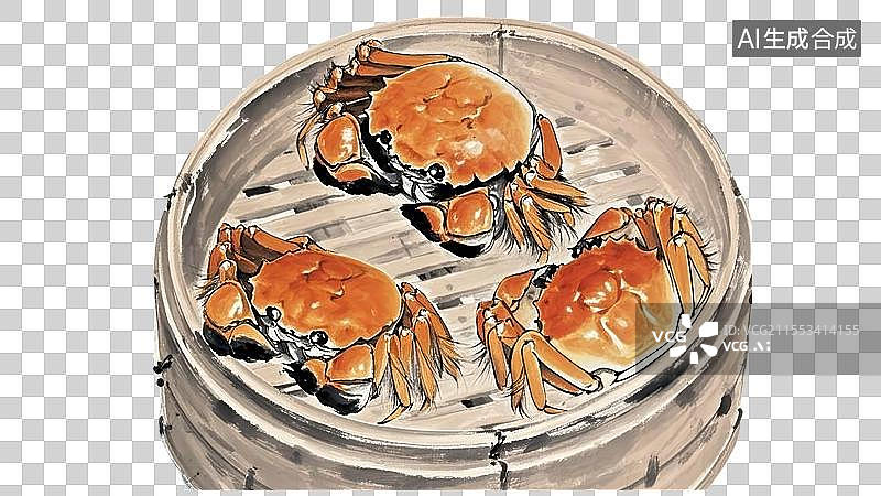 【AI数字艺术】阳澄湖大闸蟹-江苏美食特产海鲜小吃手绘插画图片素材