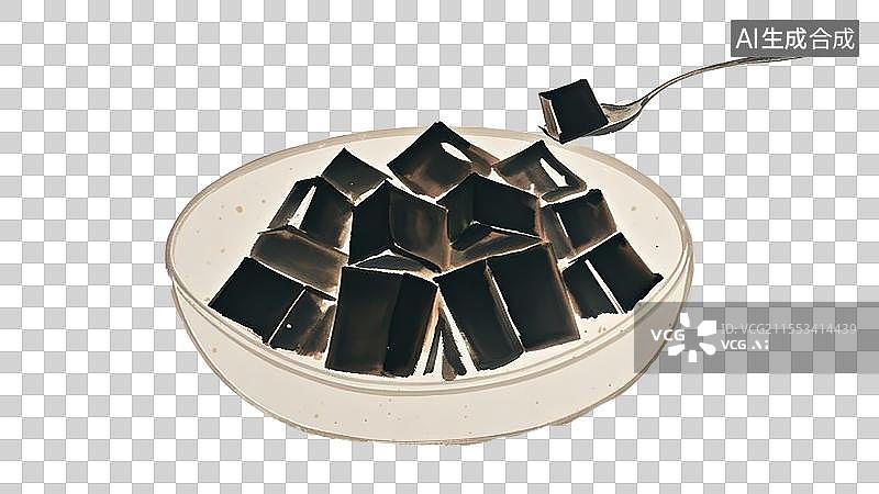 【AI数字艺术】龟苓膏-广西特色传统美食土特产小吃插画图片素材