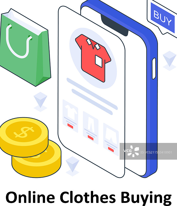 在线购物的等距彩色服装图片素材
