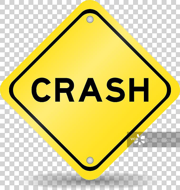 黄色交通标志，上面写着“碰撞”图片素材