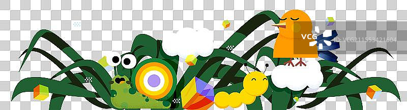 草地中的小动物昆虫矢量插画图片素材