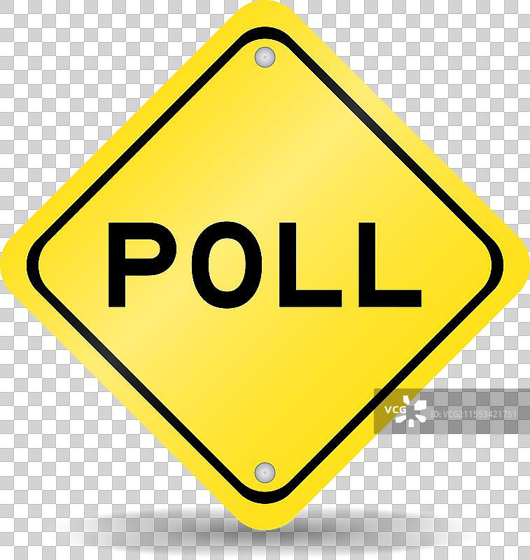 黄色交通标志，上面写着“poll”图片素材