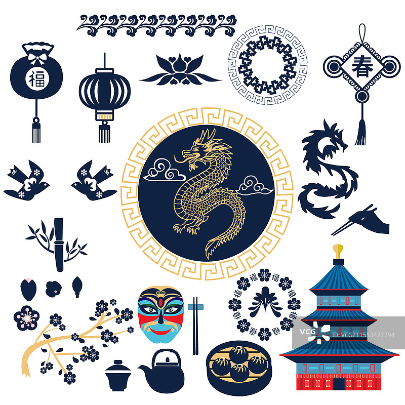 传统亚洲灯笼与樱花图片素材