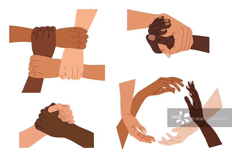 多样的手握在一起形成圆形团体图片素材