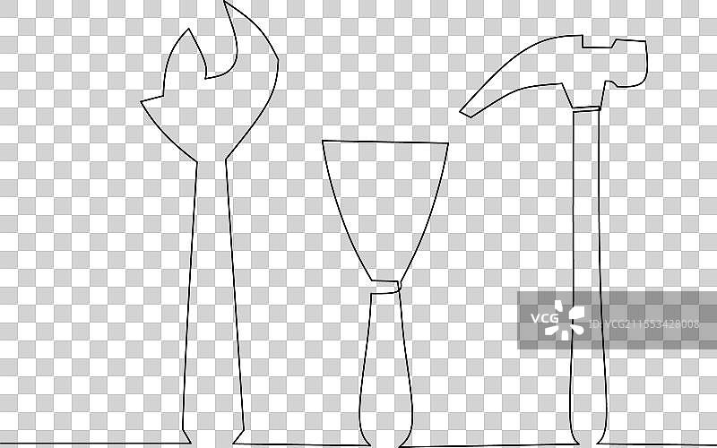 可调扳手的连续线条画图片素材