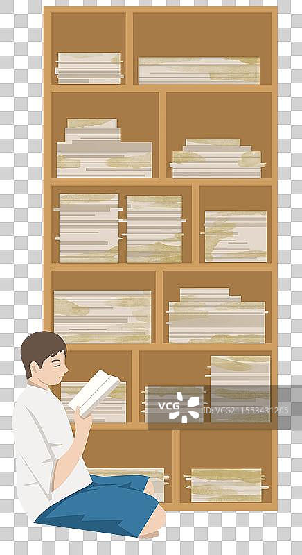 学习知识海洋认真读书刻苦看书书架书柜学生周末图书馆阅读夜读资讯卡通插画图片素材