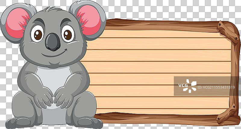 可爱的考拉坐在一块空白的木牌旁边图片素材