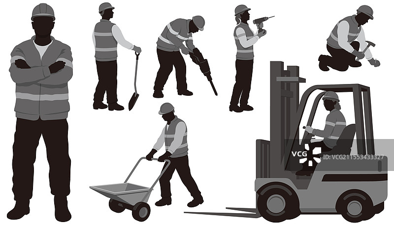 建筑工人单色套装图片素材