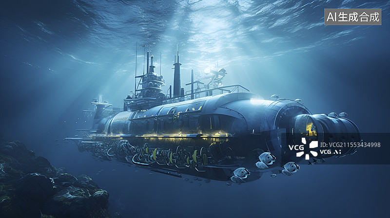 【AI数字艺术】科幻场景水下实验舱图片素材