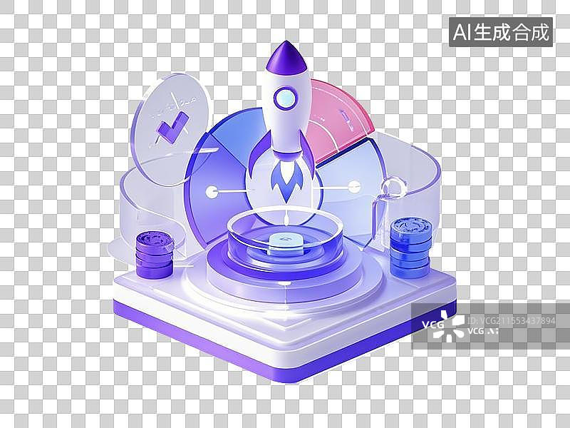 【AI数字艺术】金融投资理财饼状图火箭元素图片素材