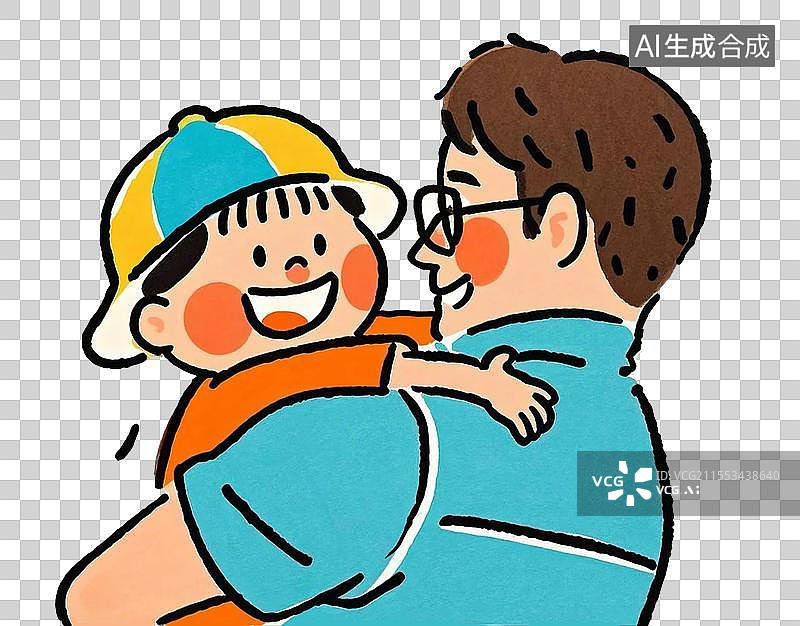 【AI数字艺术】2D卡通风格父亲节爸爸抱着小男孩免抠元素图片素材