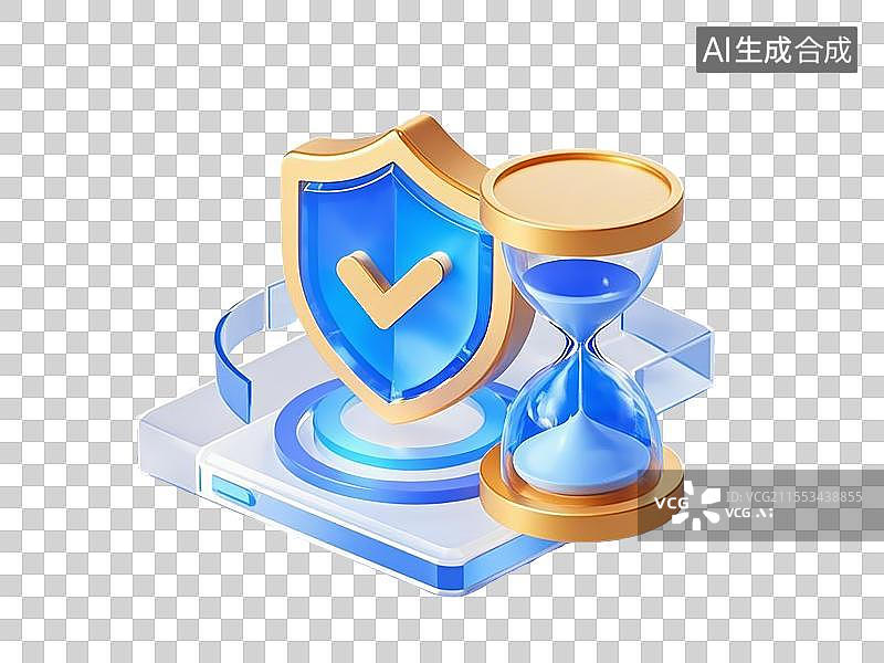 【AI数字艺术】透明背景的3D金融安全一个蓝色沙漏图片素材