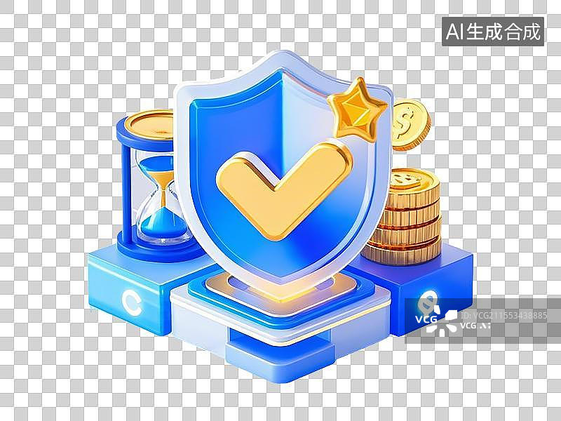 【AI数字艺术】透明背景的3D金融安全一个蓝色沙漏图片素材