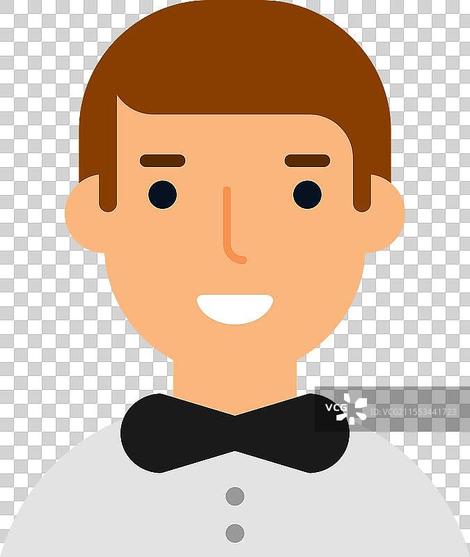 快乐的男服务员，脖子上系着黑色领结图片素材