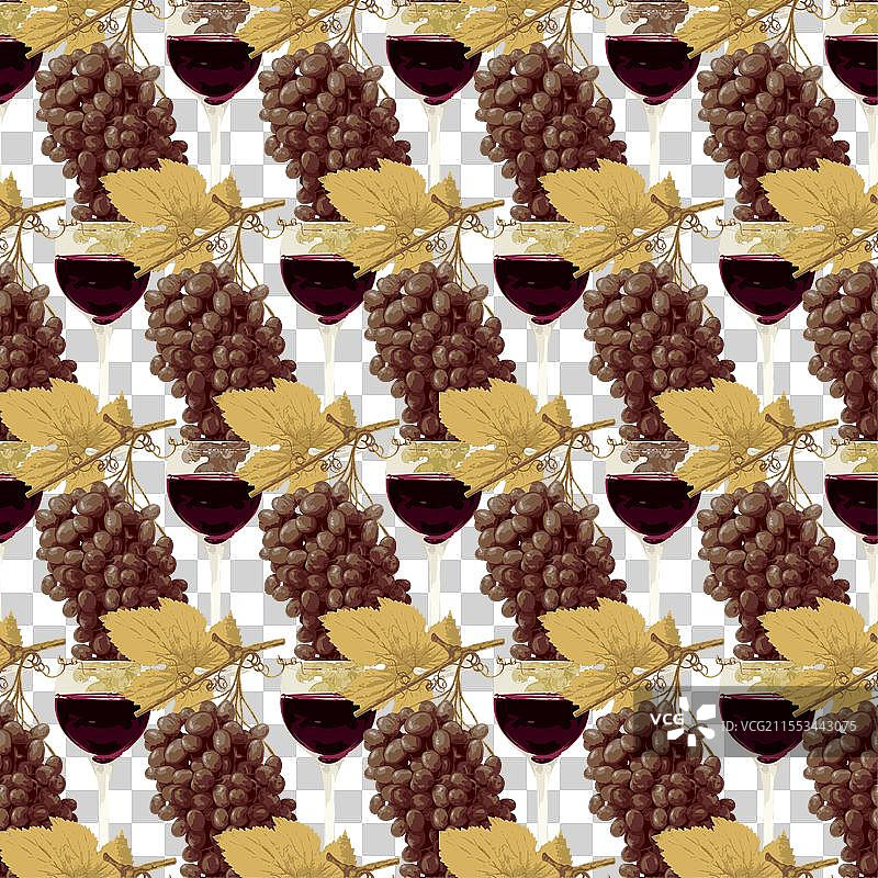 无缝图案的葡萄和酒杯图片素材