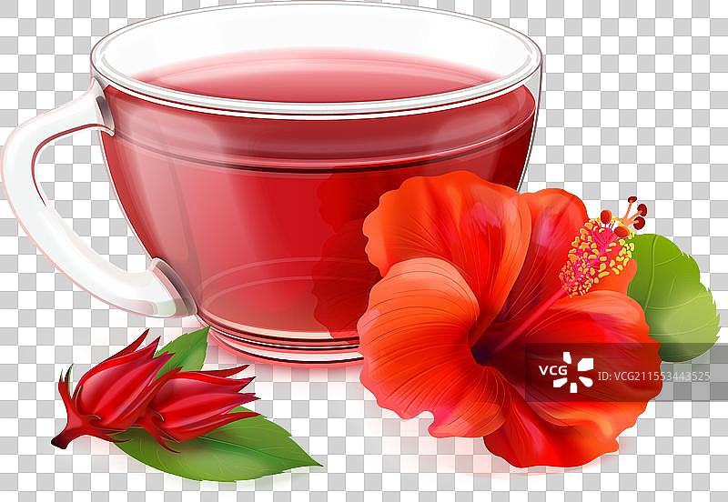 逼真的洛神花茶，红色花朵，热饮图片素材