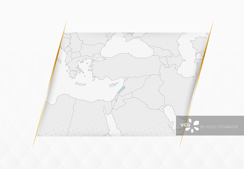 蓝色的黎巴嫩地图，配有金色边框装饰图片素材