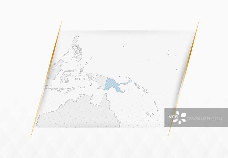 蓝色的巴布亚新几内亚地图，金色边框图片素材