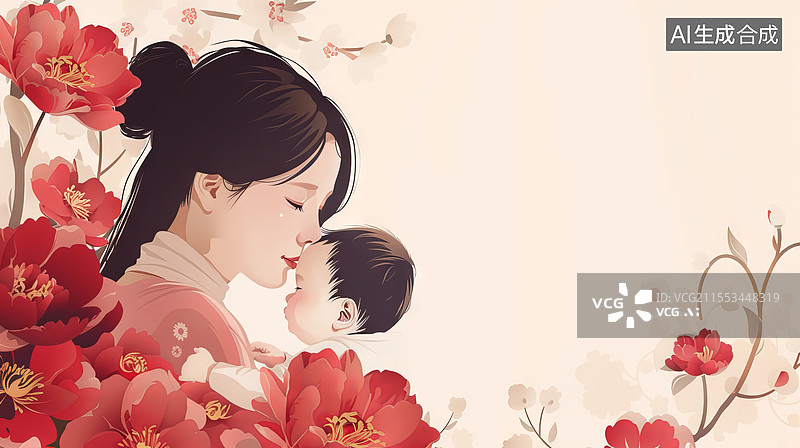【AI数字艺术】母亲与婴儿组成的背景2D居左图片素材