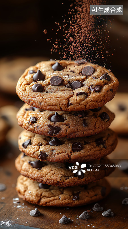 【AI数字艺术】桌上巧克力饼干特写图片素材