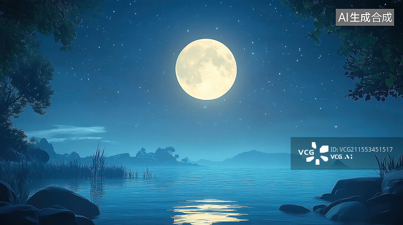 【AI数字艺术】中国风中秋节满月古风意境海报背景图片素材