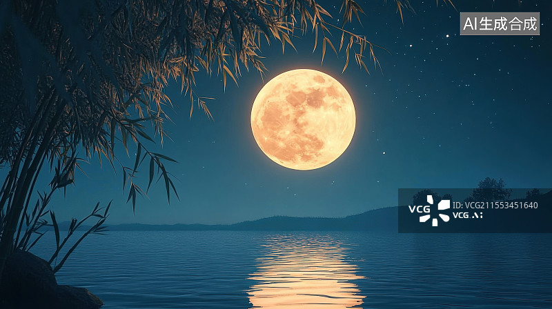 【AI数字艺术】中国风中秋节满月古风意境海报背景图片素材