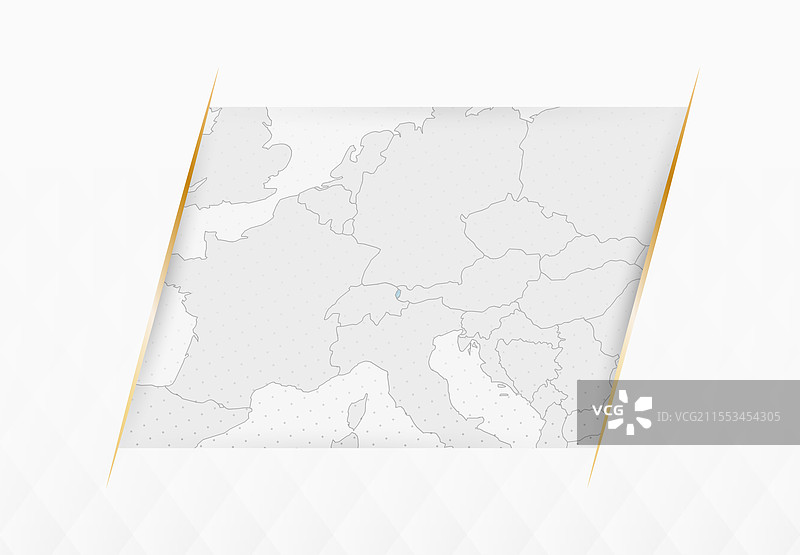 蓝色的列支敦士登地图，金色边框装饰图片素材