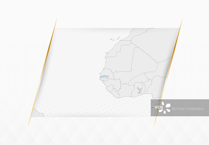 蓝色的冈比亚地图，配有金色边框装饰图片素材