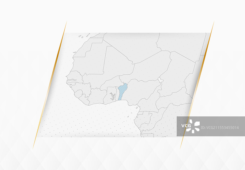 现代蓝色贝宁地图，配有金色边框装饰图片素材