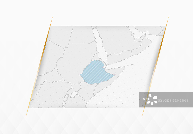 蓝色的埃塞俄比亚地图，配有金色边框装饰图片素材