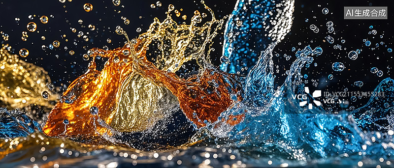【AI数字艺术】多彩多色的流动水溅起水珠动感活力背景图图片素材