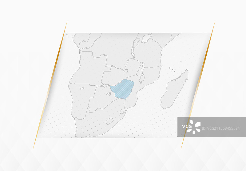 蓝色的津巴布韦地图，配有金色边框装饰图片素材