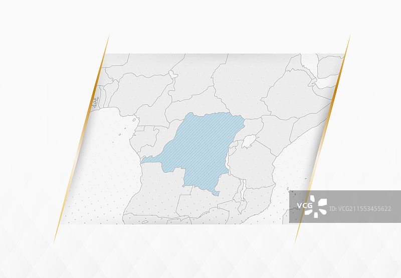 蓝色的刚果民主共和国地图，配有金色边框装饰图片素材