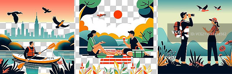 城市野餐与观鸟乐趣图片素材