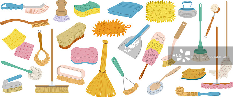 清洁工具：海绵拖把和刷子（近期）图片素材